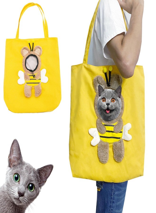 YOOLEETC Bee-Shaped Show Head Pet Canvas Shaped Shoulder Bag，Pet Out Bag, Outcrop, Pet Out Shoulder Bag. (Bee-Large) - Image 1